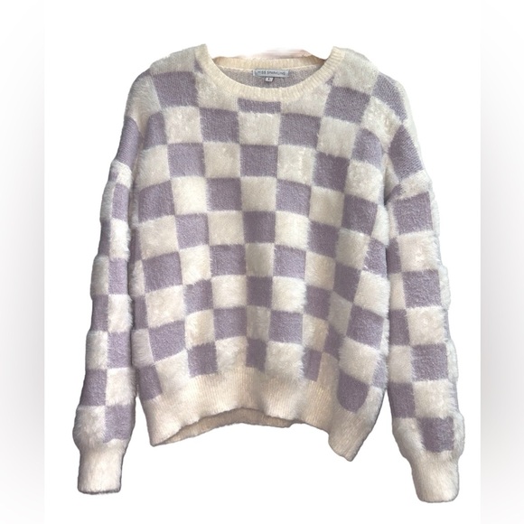miss sparkling Sweaters - Miss Sparkling Checkered Sweater in Purple and White large